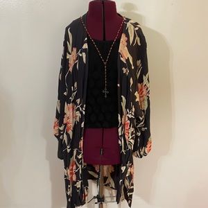 Billa Bong black gauze batwing sleeve flowy long le boho kaftan kimono buckle